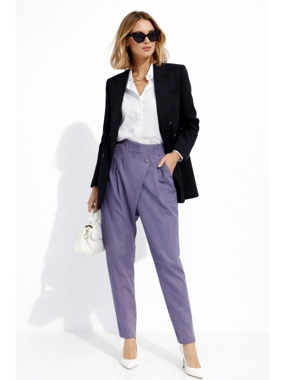 NWT Begonvile Iridescent Womens L Blue Tapered Cropped Fit Pleated Pants Office